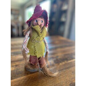 Vintage Handcrafted Straw/burlap/and vintage clothe Scarecrow Doll With Red Hat